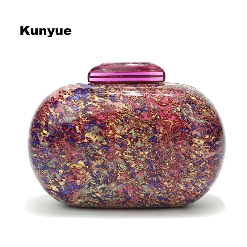 Evening Bags Stylish Design Colorful Shell Acrylic Clutch Purse Women Marble Bag Luxury Elegant Lady Roud Cute Purple Handbag 231026