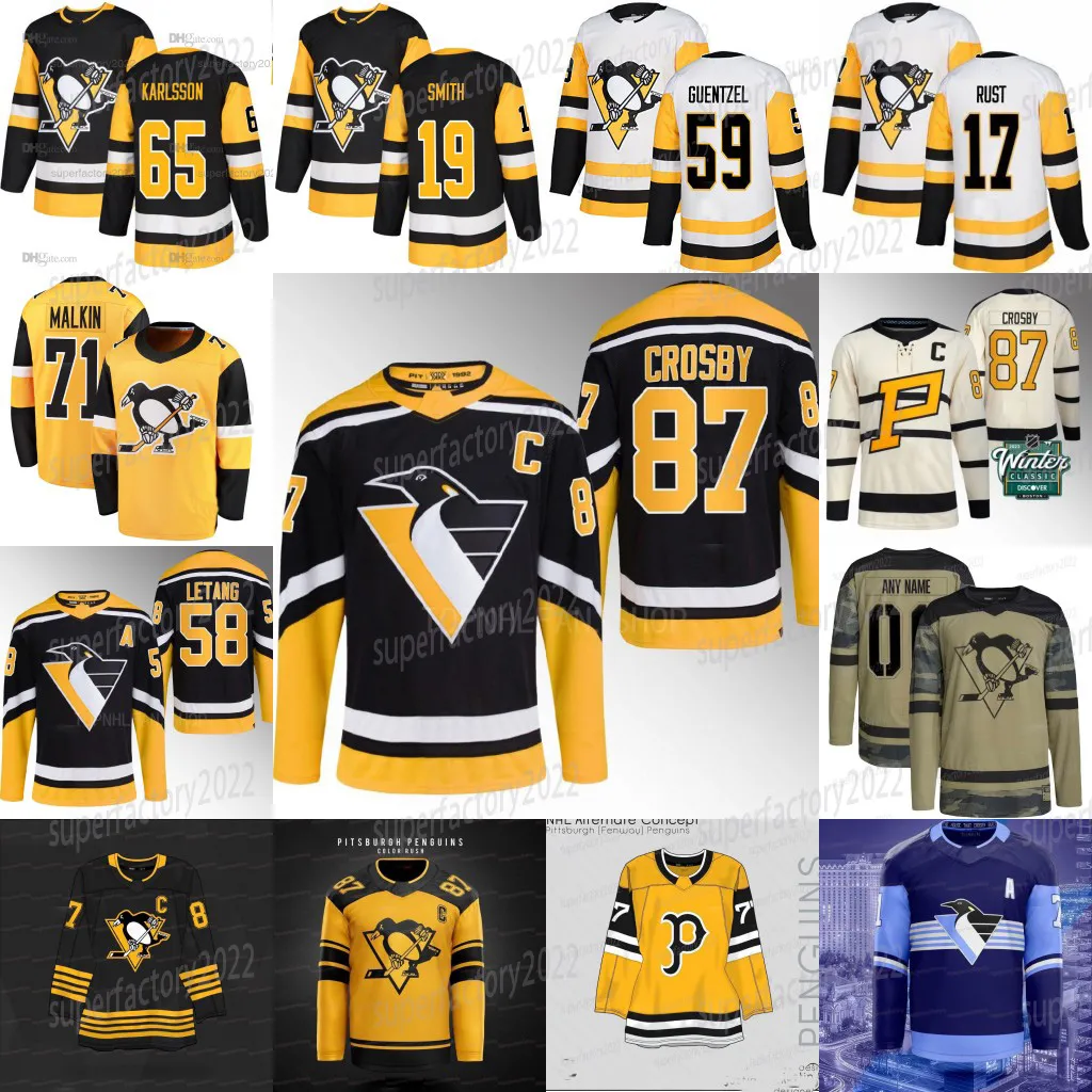 Pittsburgh Sidney Crosby Penguins Jersey Erik Karlsson Evgeni Malkin Reilly Smith Jake Guentzel59 Bryan Rust Kris Letang Tristan Jarry Jeff Carter Ryan Shea