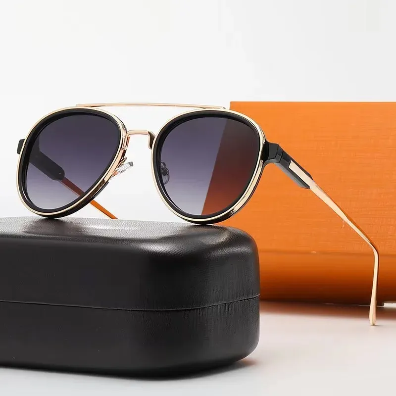 83B7 Designer-Sonnenbrille für Damen, Goggle, Herren-Sonnenbrille, Metall, rund, Punk-Sonnenbrille, schwarze Brille, Herren, UV400, blendfrei, für Straßenreisen, mit Box