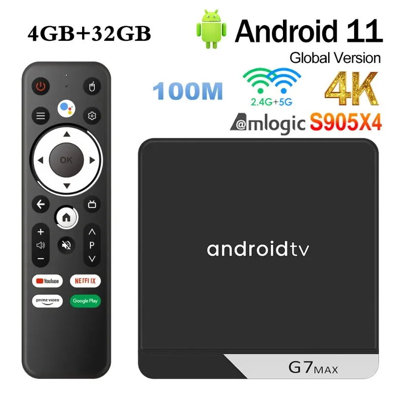 SMART ATV ​​G7 MAX TV BOX ANDROID11 AMLOGIC S905X4 4GB RAM 32GB AV1 BT5.0 USB3.0 100M 2.4G/5G WIFI 4K HD Media Player Set Top Box