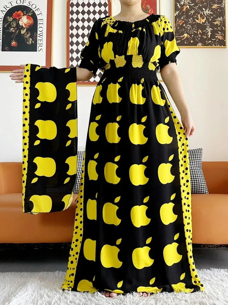 Roupas étnicas Mulheres Africanas Dashiki Algodão Floral Vestido Impressão Apple Design Manga Curta Colete Cintura Reta Solta