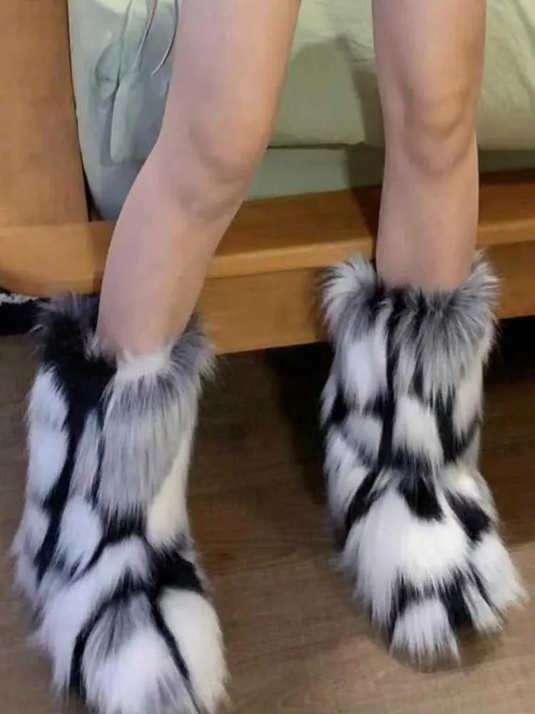 Womens Winter Colourful Snow Boots Outdoor Luxury Furry Faux Fox Fur Female Plush Warm Bottes Woman Fashion Shoes 230922 From 35 18 DHgate