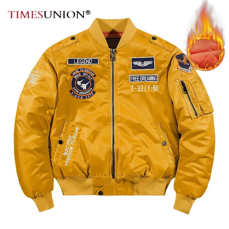 Kurtki męskie Hip Hop Jacket Men Zima Zimowa gruba armia granat żółty motocykl wojskowy MA-1 Pilot Men Men Baseball Bomber Kurtka Mężczyźni 231026