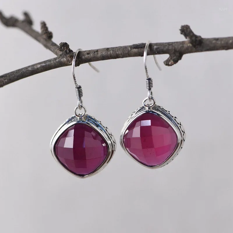 Dangle Küpeler Fnj Rose Corundum 925 Silver Pure Orijinal S925 Sterling Damla Küpe Kadın Mücevherleri