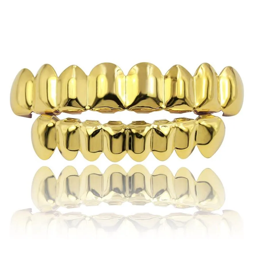 Classic Smooth Gold Silver Rose Gold Plated Teeth Grillz 6 Top & Bottom Faux Dental Tooth Braces Grills Men Lady Hip Hop Rapper Bo276I