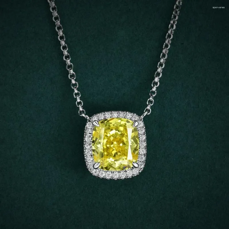 Chains 925 Silver Necklace 3ct Long Fat Square Colorful Yellow Flower Cut 11 12 High Carbon Diamond Pendant 40 3cm