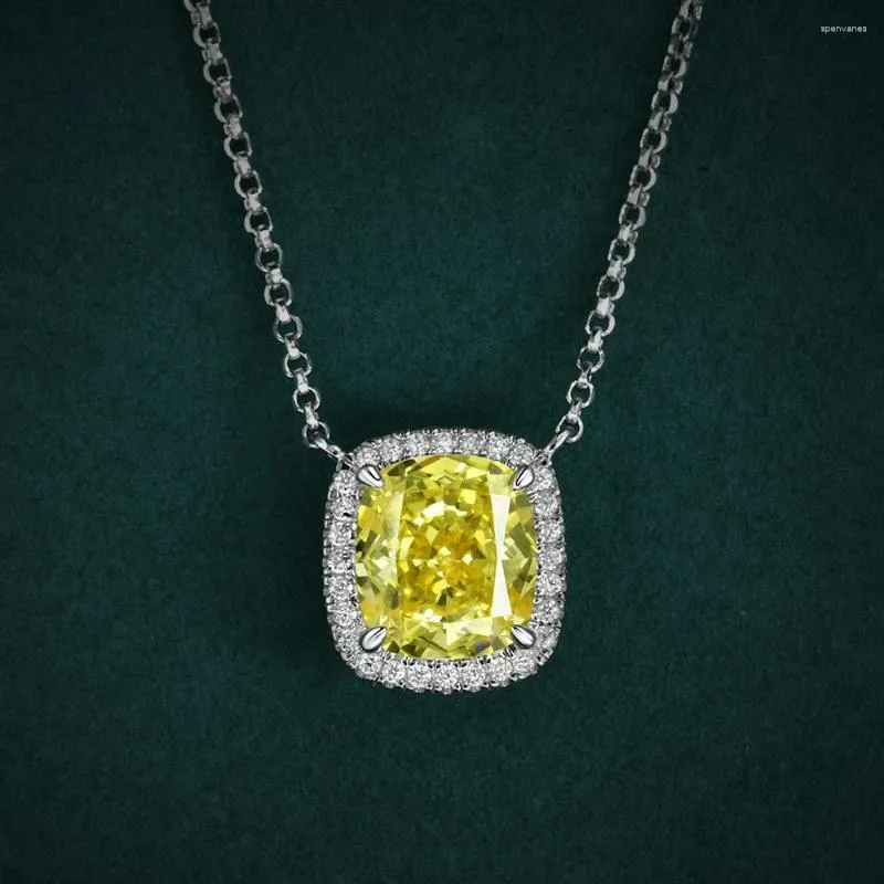 Chaînes 925 Collier en argent 3ct Long Fat Square Coloré Jaune Fleur Coupe 11 12 Pendentif en diamant à haute teneur en carbone 40 3cm