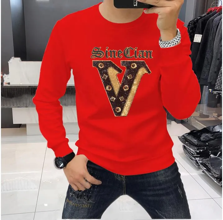 New Men's Embroidered Luxury High Grade Men's Long Sleeve black T-shirt Round Neck boys Light sequins V Comfortable Personalized Fashion Brand bottom shirts