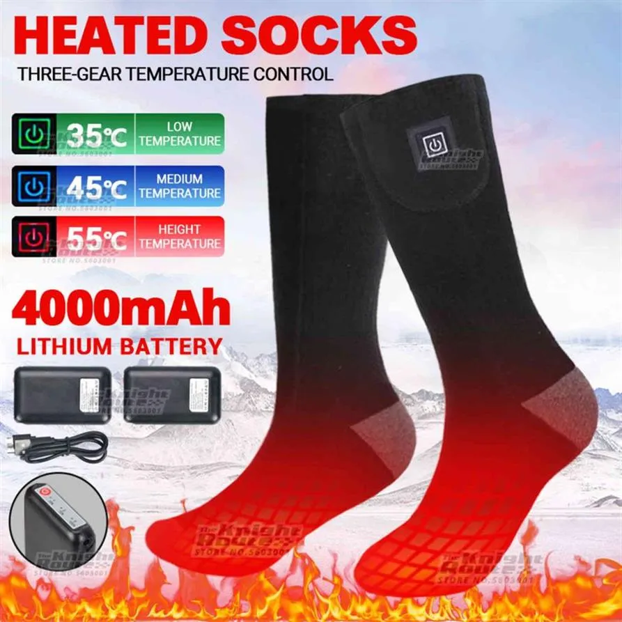 Calcetines térmicos calentados de invierno de 4000mah para hombre y mujer, calentadores térmicos para pies, calcetines calientes eléctricos para ciclismo, senderismo y esquí 303w