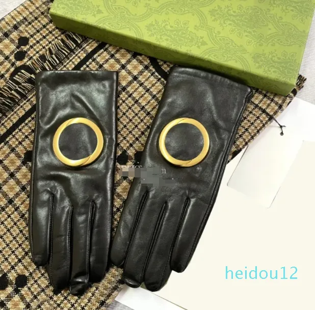 Gants Vintage avec lettres imbriquées pour femmes, mitaines en peau de mouton, doublure en cachemire, mitaines douces, gants délicats