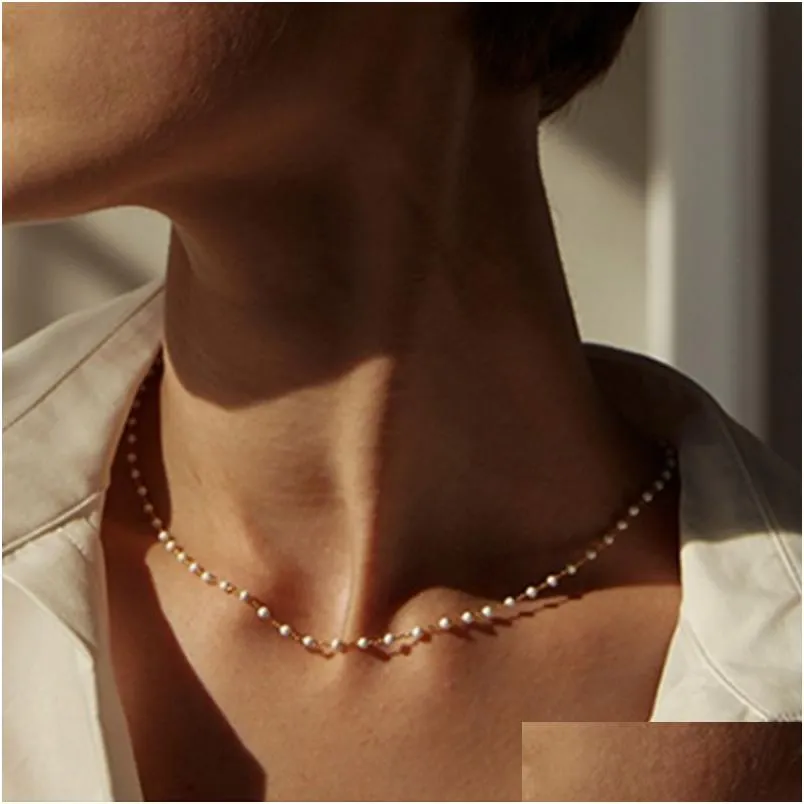 Chokers 15 Style proste koraliki Pearl Choker Naszyjnik kryształowy liść łańcuchowe naszyjniki dla kobiet biżuteria modowa