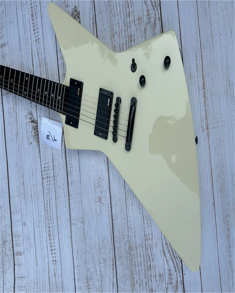 Creme elétrico de guitarra irregular Branco EMG Pickup ativo Branco embutido de pérola no pacote Lightning