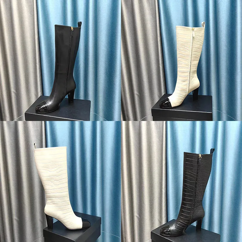 2023 Designer Luxe Couleur Pure Cuissardes Bottes Sexy Femmes Véritable Cuir Véritable Fête En Plein Air Respirant Crocodile Imprimer Boot Ladys Mode Chaussures De Confort À Talons Hauts