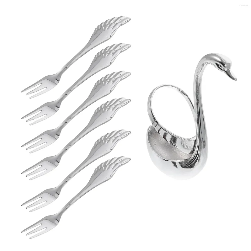 Serisuppsättningar gaffel Swan Bashållare efterrätt i rostfritt plattvaror Cake Steel Serving Spoons