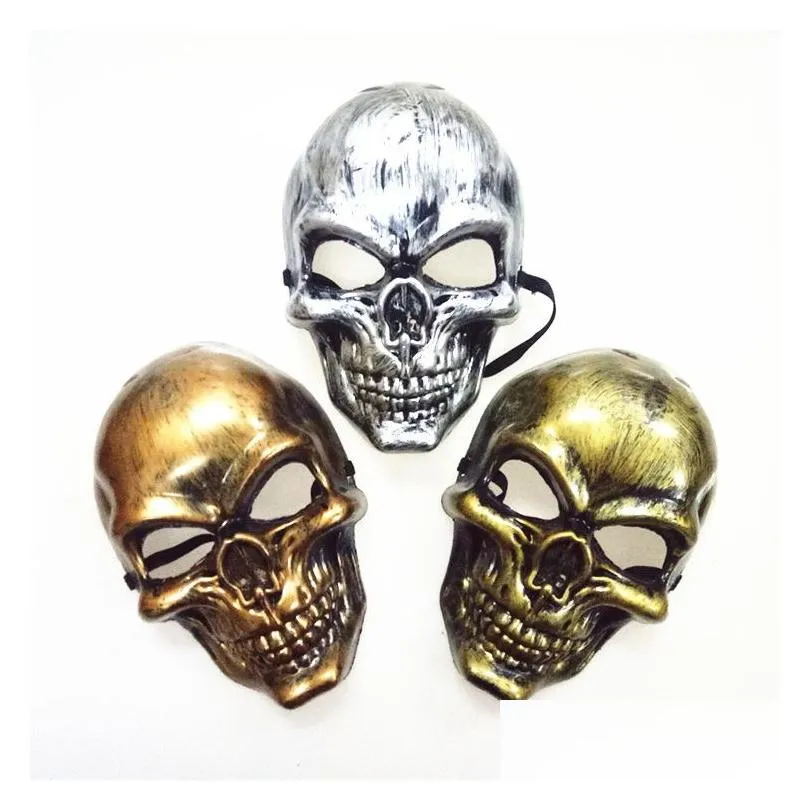 Máscaras de festa Halloween Adts Skl Máscara Plástico Fantasma Horror Gold Sier Face Uni Masquerade Prop DBC Drop Delivery Home Garden Festivo Supp Dhxfc