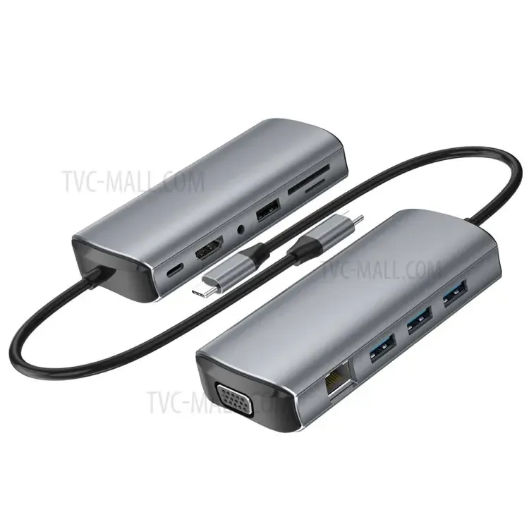 11-in-1 4K Type C hubadapter USB 3.0 RJ45 SD/TF-kaartlezer dockingstation