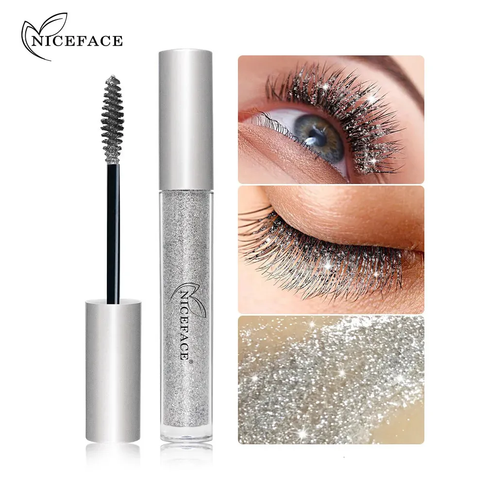 Mascara Diamond brokat Szybkie suche rzęsy Curling Makeup Waterproof Longlasting Lash Black 4d 231027