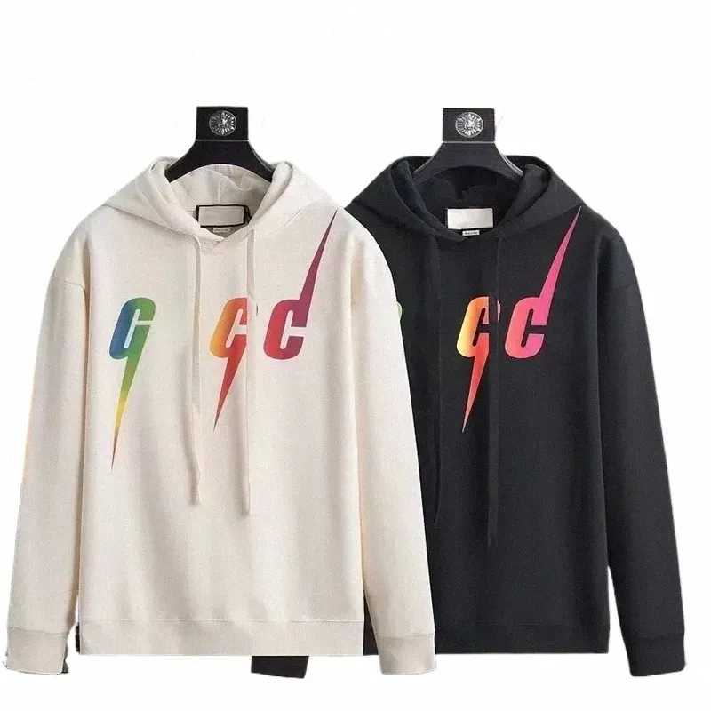 Sweat à capuche pour hommes Sweats à capuche Casual Col V à manches longues Sweat à capuche Mode Lettre Lightning Impression Couple d'hommes mêmes vêtements W6MZ #