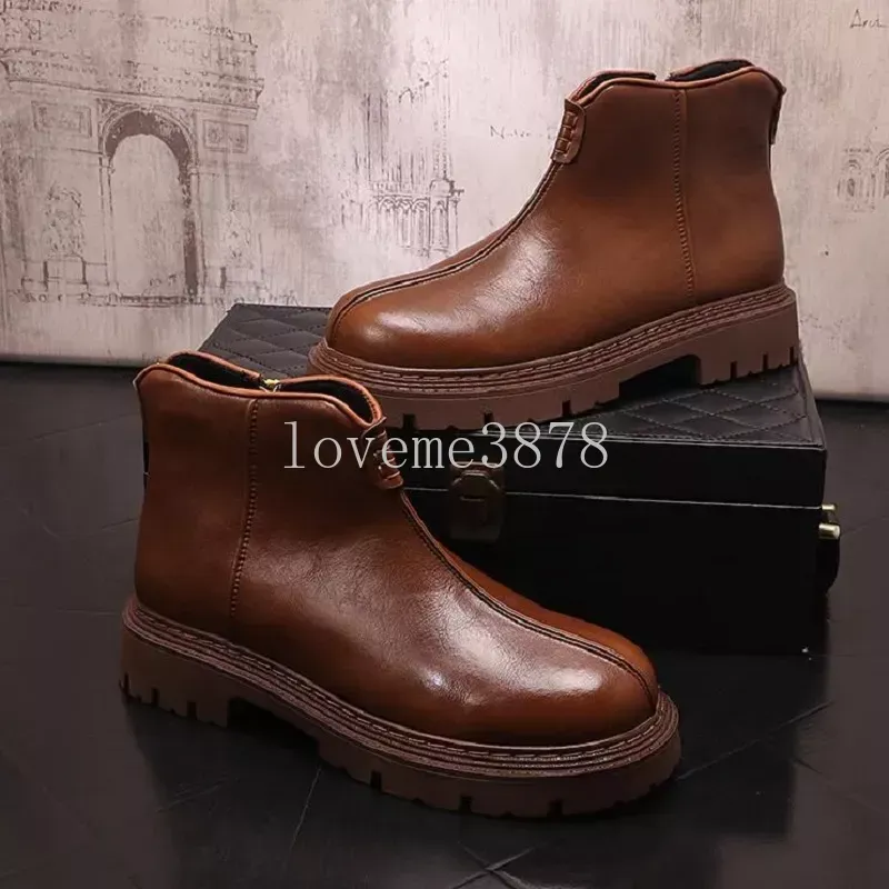 Botas curtas masculinas de couro primavera outono novos sapatos de alta qualidade estilo britânico botas de moda confortáveis com zíper botas de couro