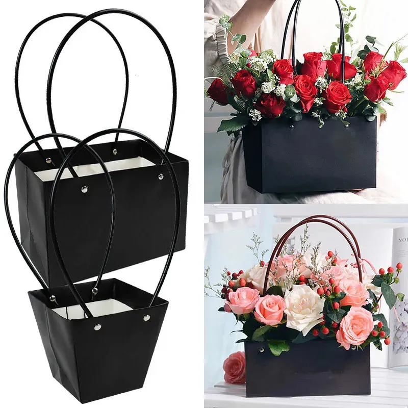 Gift Wrap Portable Flower Box Waterproof Paper Handy Gift Bag Kraft Handbag Wedding Rose Party Gift Box Packaging For Candy Cake Birthday 231027