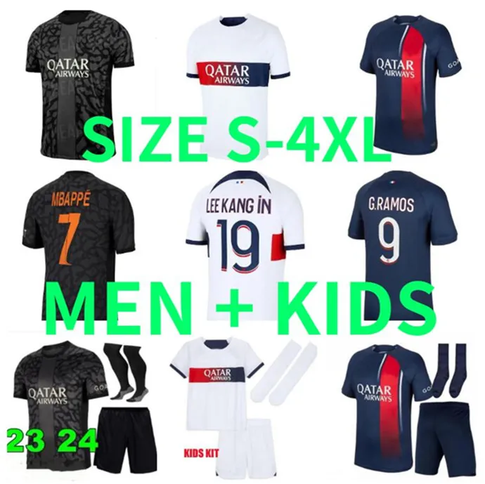 Xxxl 4xl 23/24 mbappe hakimi fotbollströjor o.dembele kolo muani ugarte g.ramos skriniar asensio lee kang i maillots de fotboll tröja 2023 2024 verratti män barn sats