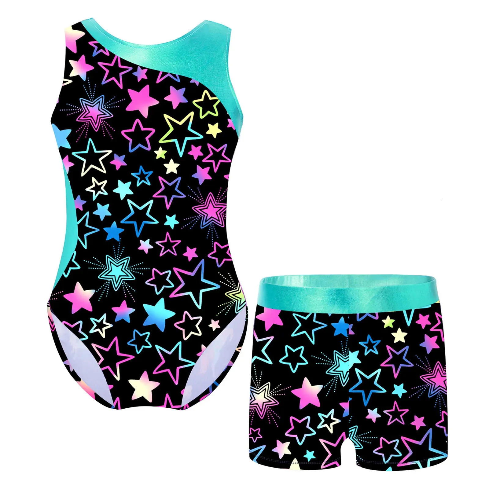 Anelli per ginnastica Bambina per bambini Stampato Body per ginnastica Balletto Danza Outfit 2 pezzi Costume da bagno Costume da bagno Tuta con pantaloncini Body da pattinaggio 231027