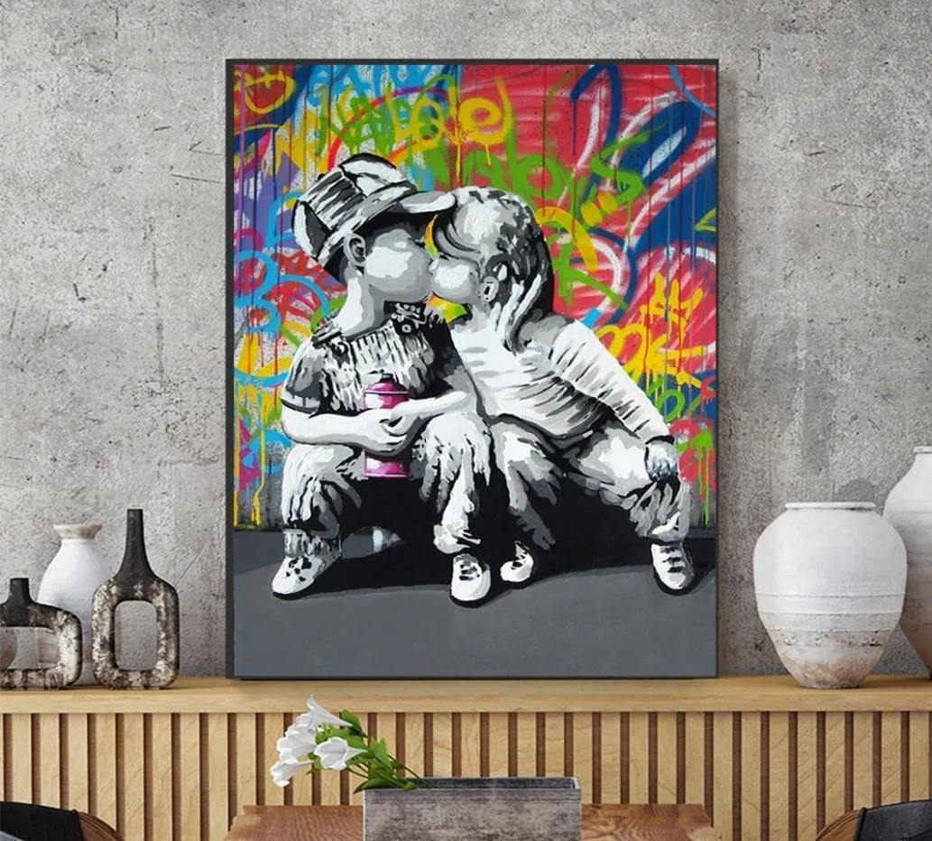 Moderna astratta Wall Art Graffiti Tela Pittura a olio Moda Ragazzo e ragazza Pop Art Immagine Poster per soggiorno Camera da letto Carino Hom9730019