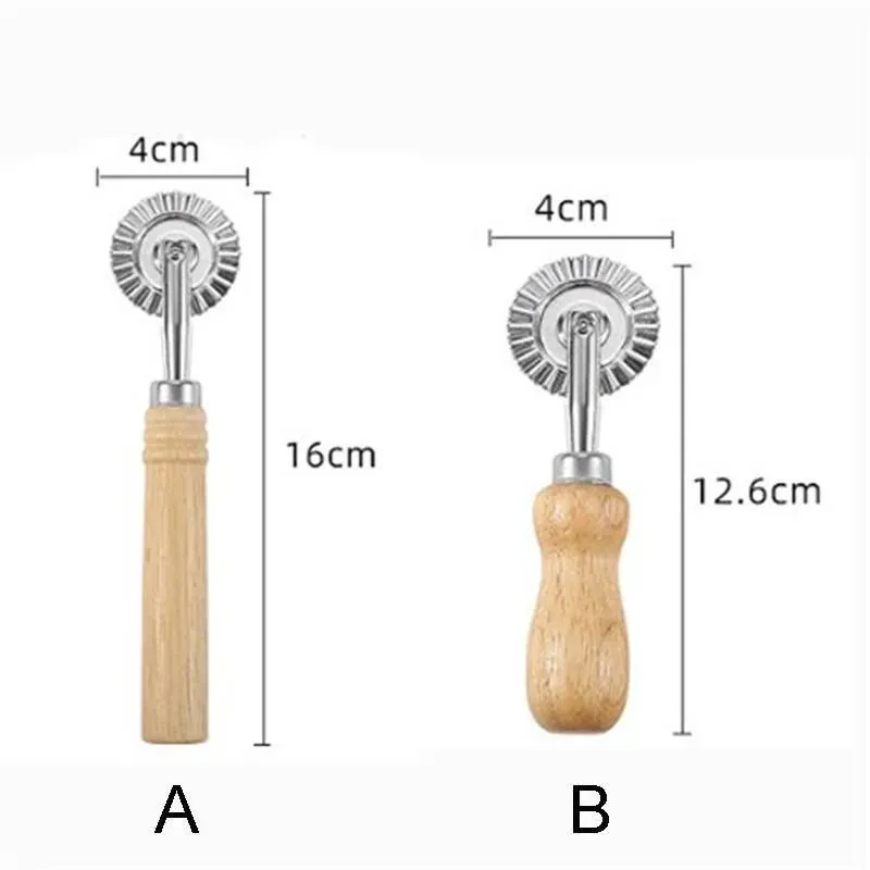 Pastry Tools Fluted Pastry Cutter Wheel Wooden Handle Ravioli Crimper Stamp Maker for Home and Kitchen Use Baking Tool KDJK2203