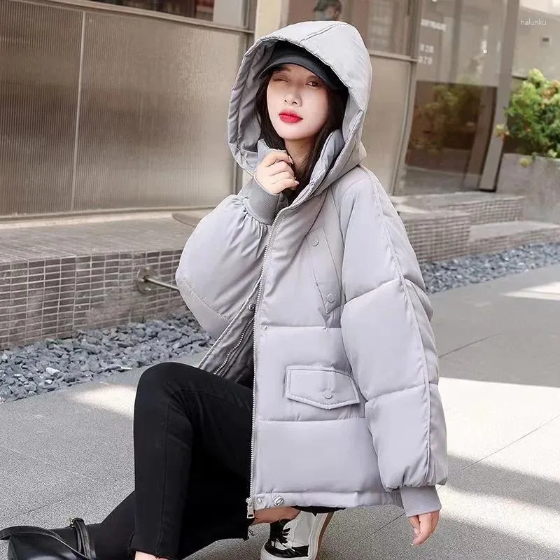 Casacos de trincheira femininos casaco de inverno jaqueta quente básico pão parkas 2023 grosso com capuz algodão jaquetas soltas chiffon outerwear feminino