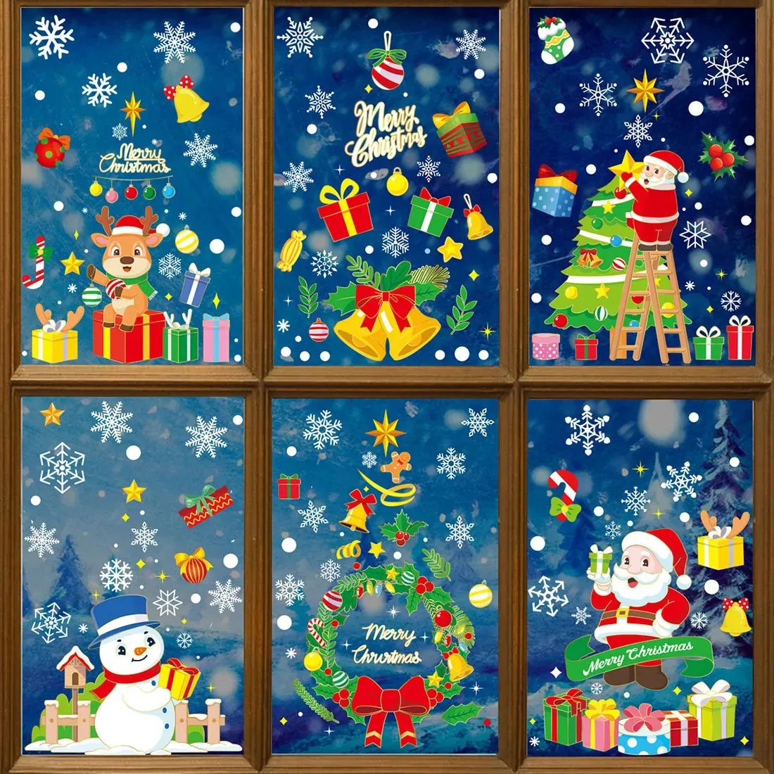 Stickers muraux 2024 Joyeux Noël Fenêtre en verre Père Noël Flocon de neige Elk Arbre Bonhomme de neige Autocollants Décorations pour la maison 231027