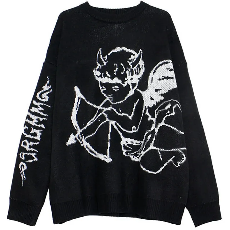 Harajuku Knit Sweater: Mens Cupid Angel Pullover - Vintage