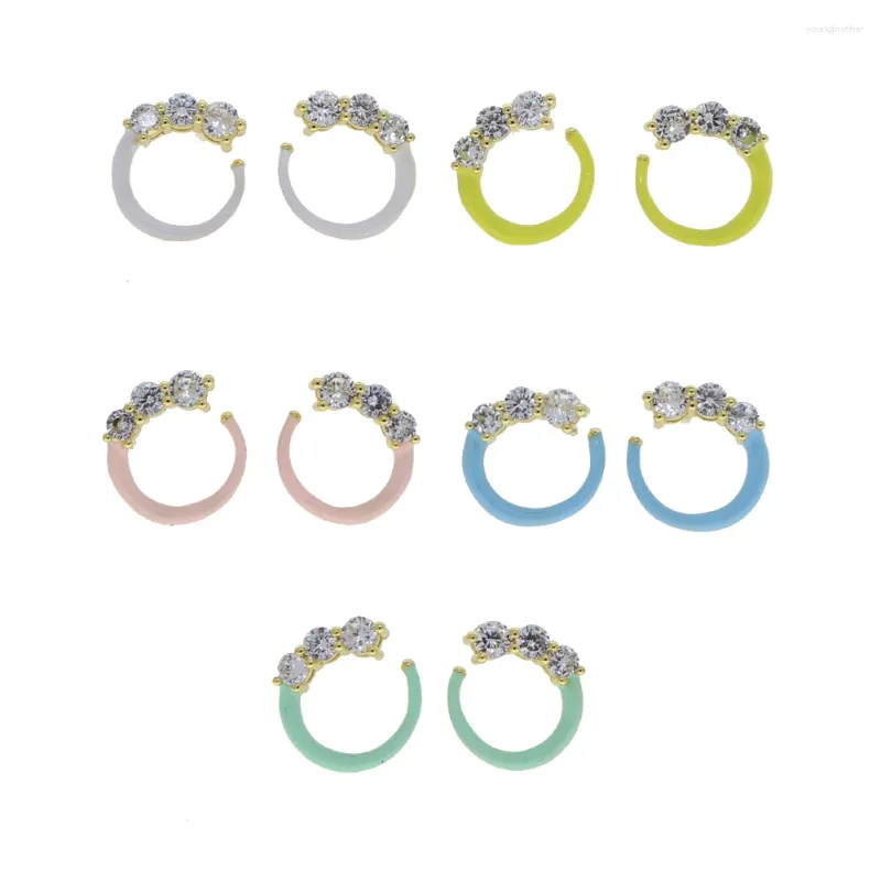 Hoop Earrings Moon C Shape Pastel Enamel Mini Gold Color Paved White Cubic Zirconia For Women Fashion Jewelry Aretes De Mujer