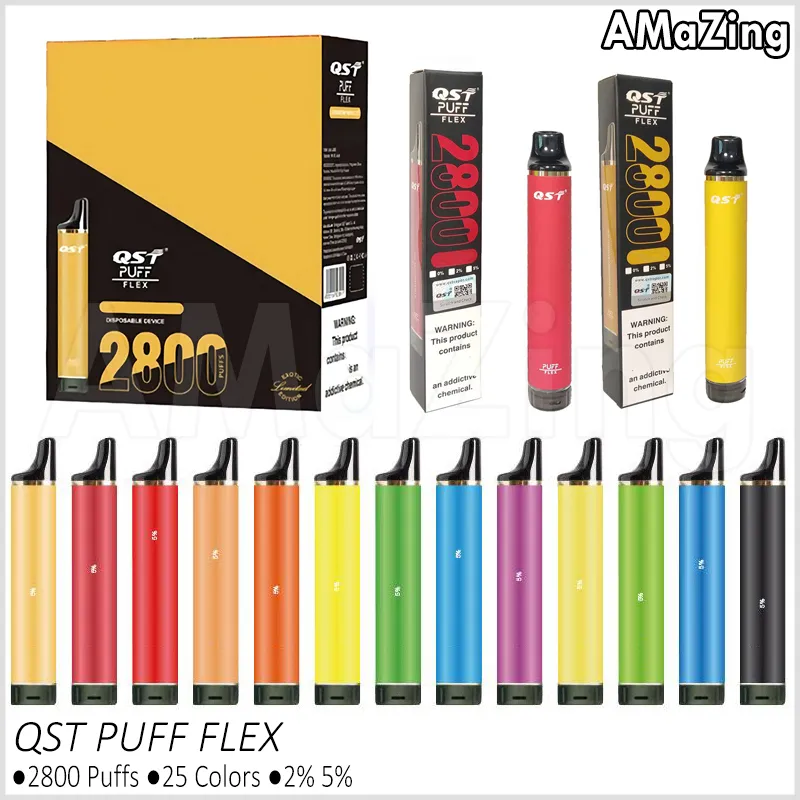 Puff 2800 QST Flex Authentic Disposable Vape Pen 2800 Puffs Electronic Cigarettes 850mAh 8ml Pre-filled Pods Cartridges 2% 5% 25 Colors Vaporizers