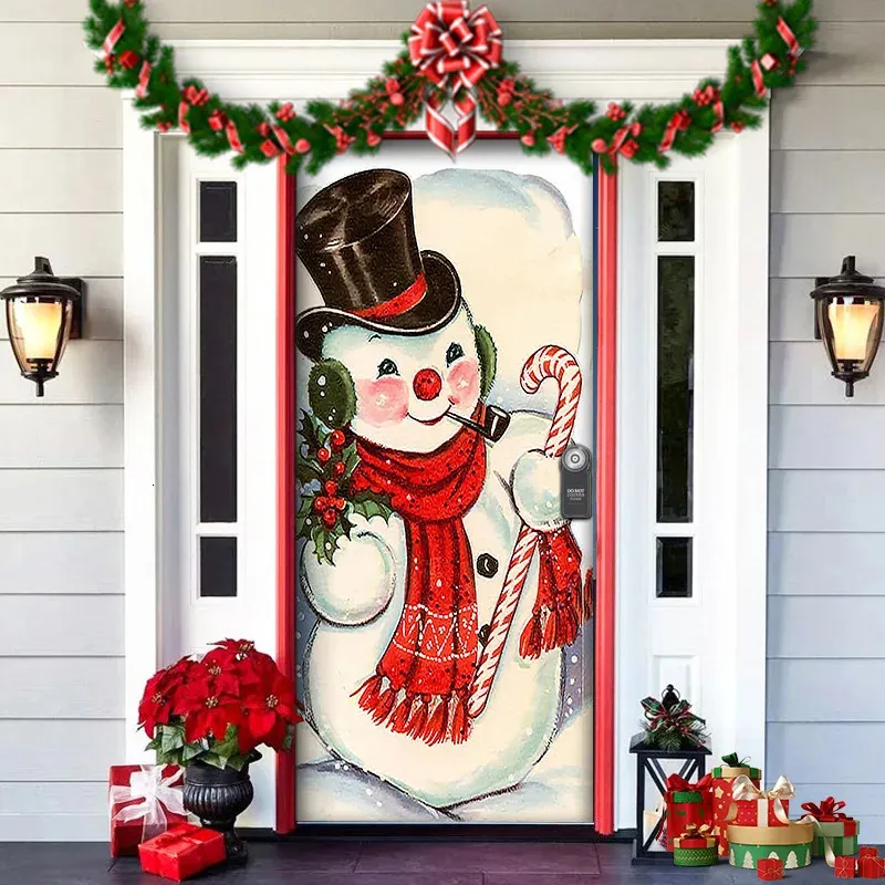 Décorations de Noël Elfes de Noël Couverture de porte Cauchemar avant Noël Décorations extérieures Accessoires Père Noël Toile de fond Bannière pour porte de maison de fête 231027