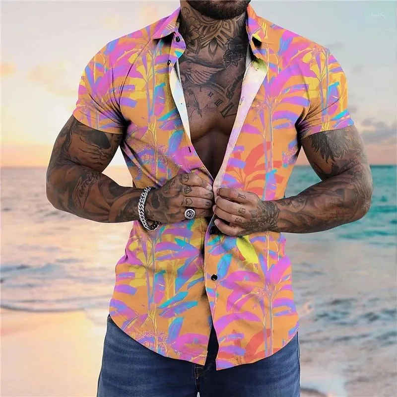 Camicie casual da uomo Camicia estiva Stampe grafiche hawaiane Foglie Couverture YDaily Vacanze Maniche corte Abbottonatura Stampa Abbigliamento