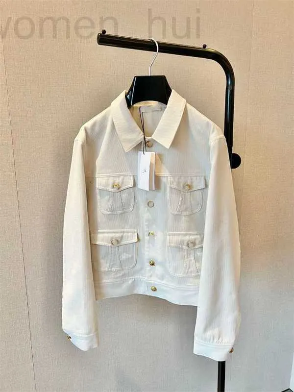 Women's Jackets designer 2023 Autumn/Winter New CE Gold Button Decoration Ivory White Corduroy Loose High Set Short Coat NO1W