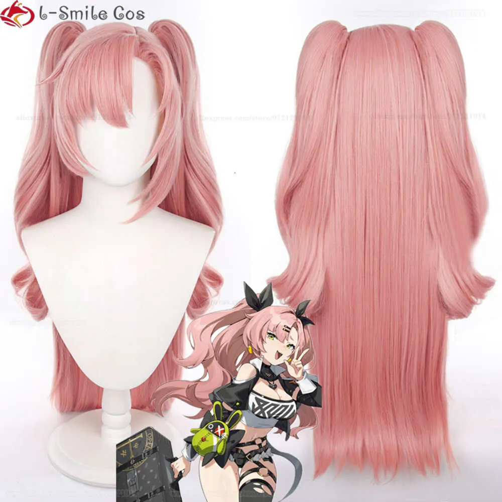 Trajes de catsuit jogo zenless zona zero nicole demara cosplay 80cm longo cachos rosa resistente ao calor cabelo festa de halloween perucas + touca peruca