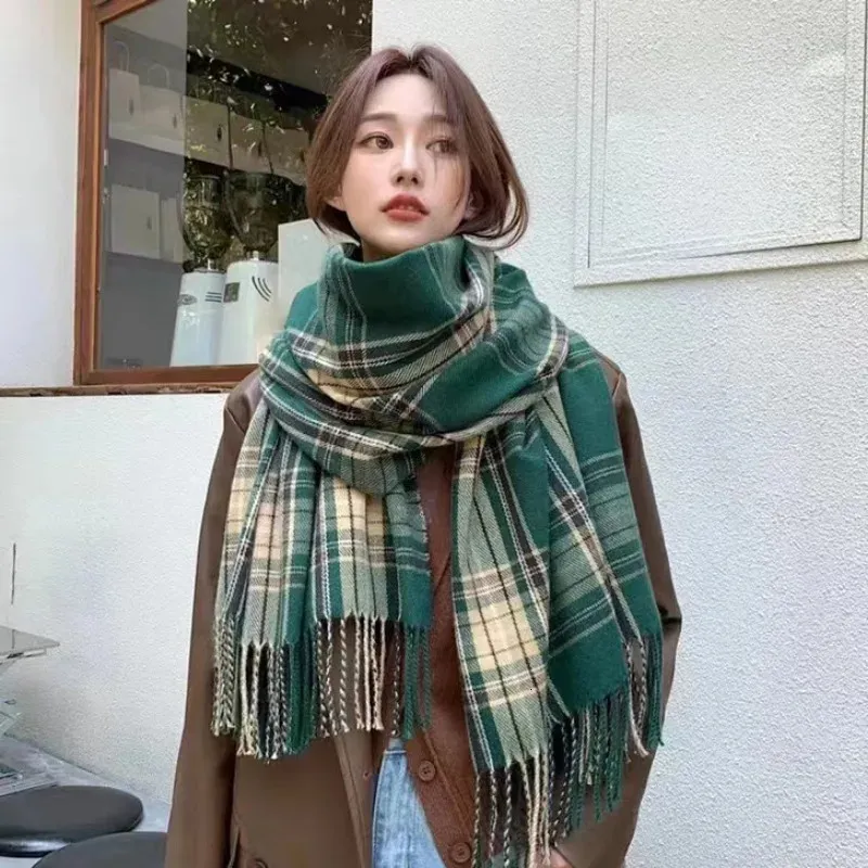 Scarve's Plaid Cashmere Scarf Autumn Winter Check Pashmina Scarves Warm Casual Affongler Female Shawl Coldsof Tassel 231026