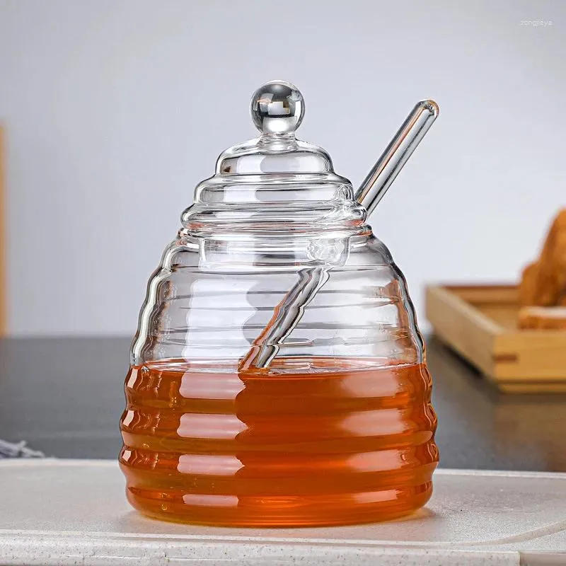 Storage Bottles 1Set Glass Honeycomb Tank Honey Container With Dipper And Lid Bottle For Home Wedding Party Kitchen Tools