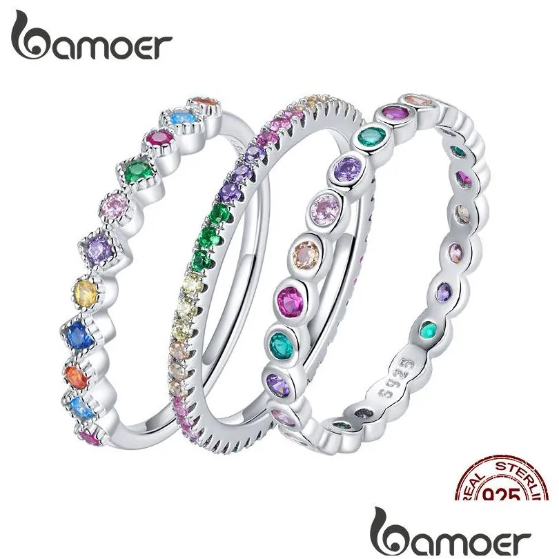 Band Ringen 925 Sterling Sier Colorf Regenboog Zirkoon Vinger Ring Voor Vrouwen Trendy Mode Dazzling Cz Steen Anillos Sieraden Gi Dhgarden Otyzt