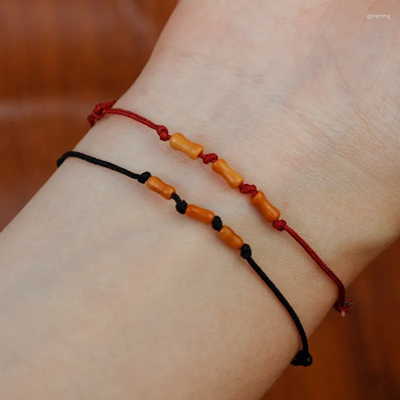 Charm Bracelets 2pcs Natural Bamboo Sutra Hand Weave DIY Lucky Red Rope Buddha Cinnabar Bracelet Bangle Jewelry Gifts