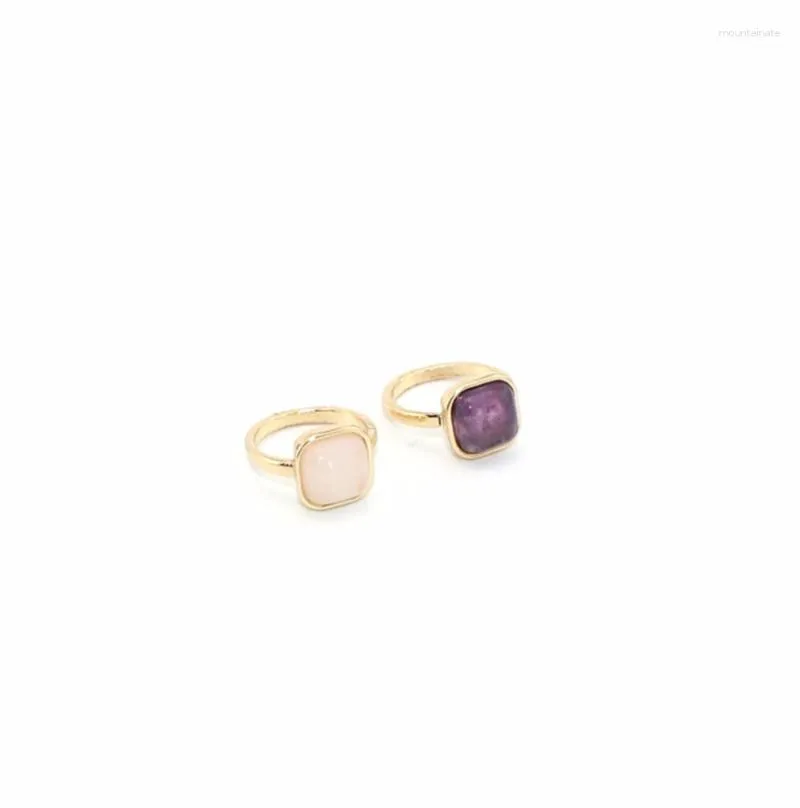 Cluster Rings Druzy Fashion Natural Amethysts Rose Quartzs Gemstoness Square For Women Girls Friends Birthday Gifts