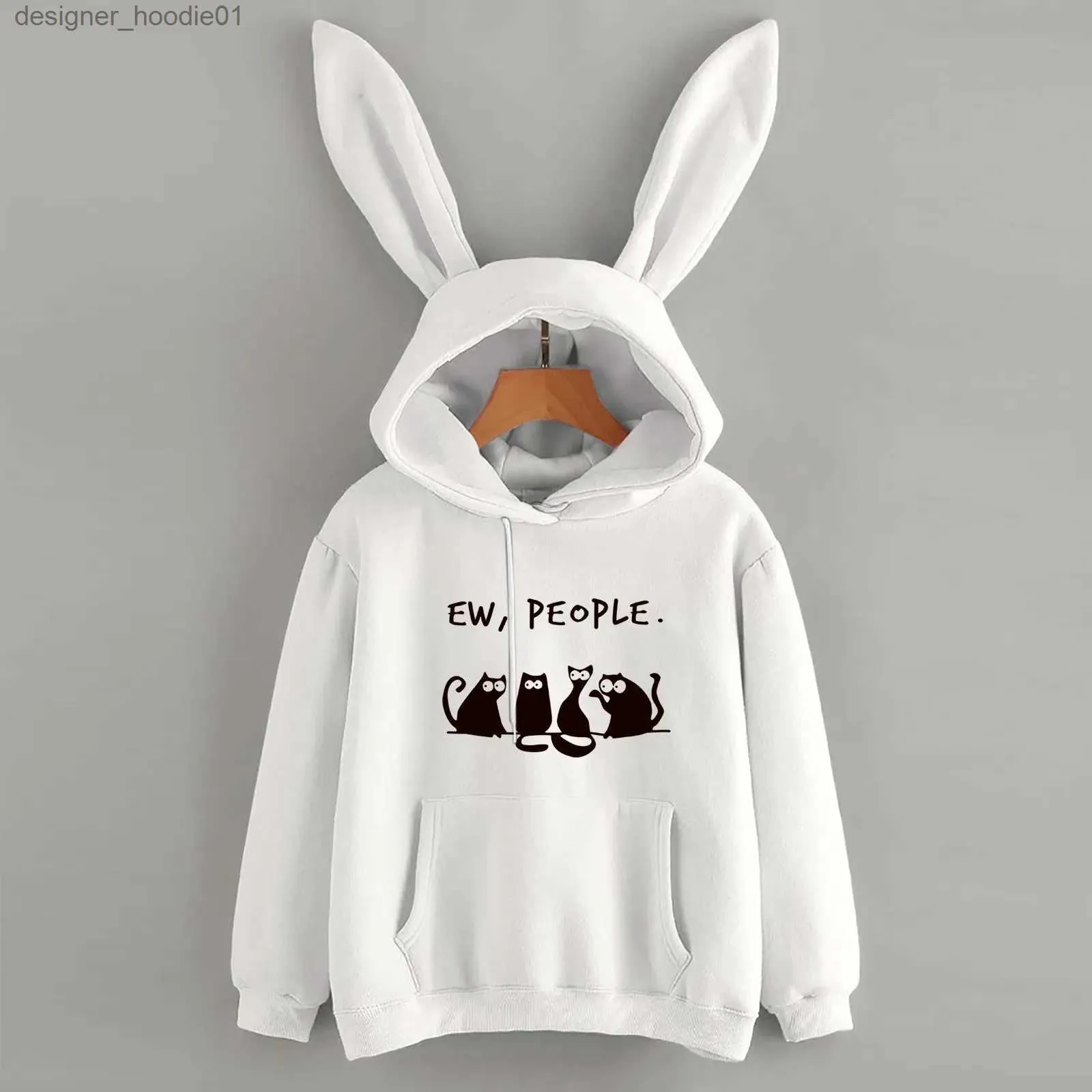 Sweats à capuche pour hommes Sweatshirts 2021 Sweat-shirt d'Halloween pour femmes Casual Loose Cat Print Poche Cordon Chemisier Bunny Ear Sweat à capuche Top Long Zipper Sweater L231027