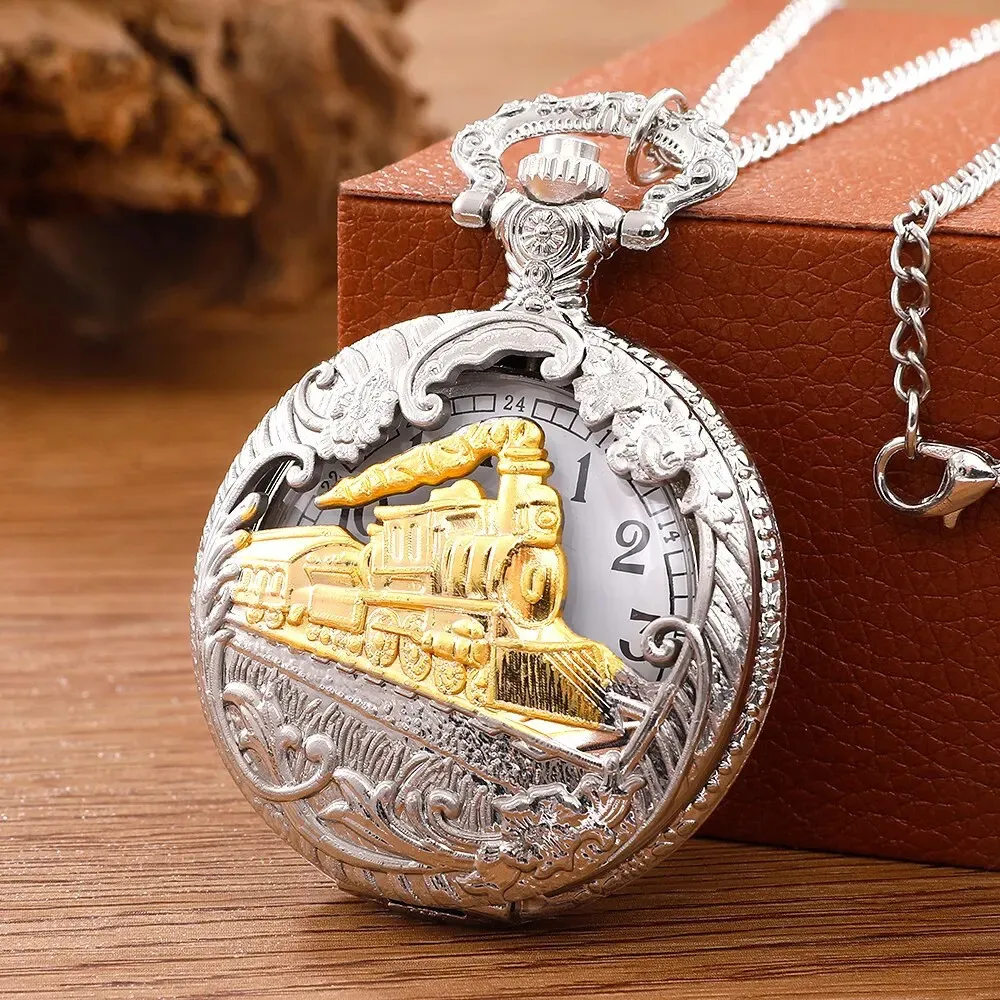 Montres de poche Antique Train à vapeur Design montre avec chaîne collier Vintage Quartz pendentif horloge hommes femmes 231027