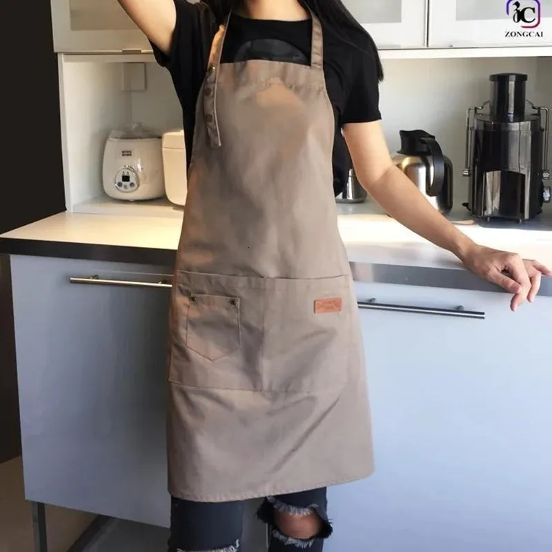 Aprons 1 pcs Waterproof apron woman's solid color cooking men chef waiter cafe shop barbecue barber bib kitchen accessories 231026