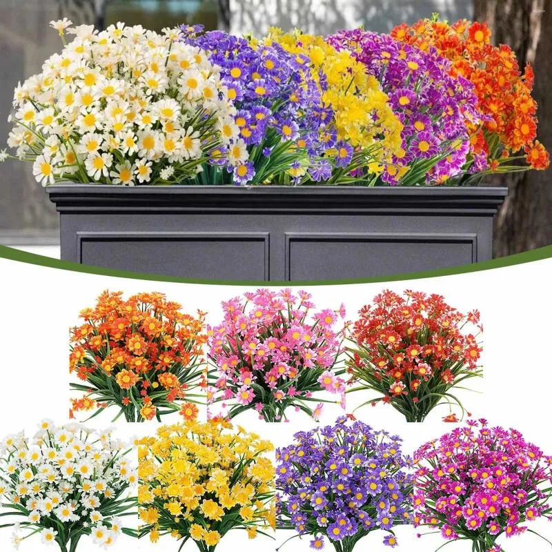 Fleurs décoratives, 8 lots, marguerite artificielle, mamans, pour l'extérieur, pour la décoration, ne se décolore pas, Faux plastique, œillets d'automne frais