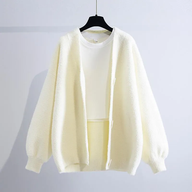 New Mink Fleece Sweater Coat Women's Autumn and Winter Versatile Loose Fragrance Gentle Lazy Knitted Cardigan