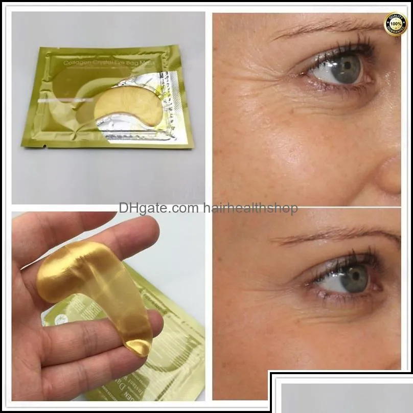 Maschere per il sonno Cura della vista Salute Bellezza 2 pezzi è 1 confezione Maschera per gli occhi al collagene di cristallo d'oro Vendita Occhi sotto Eeye Cerchio scuro Dhmyf Dh32t karmiu