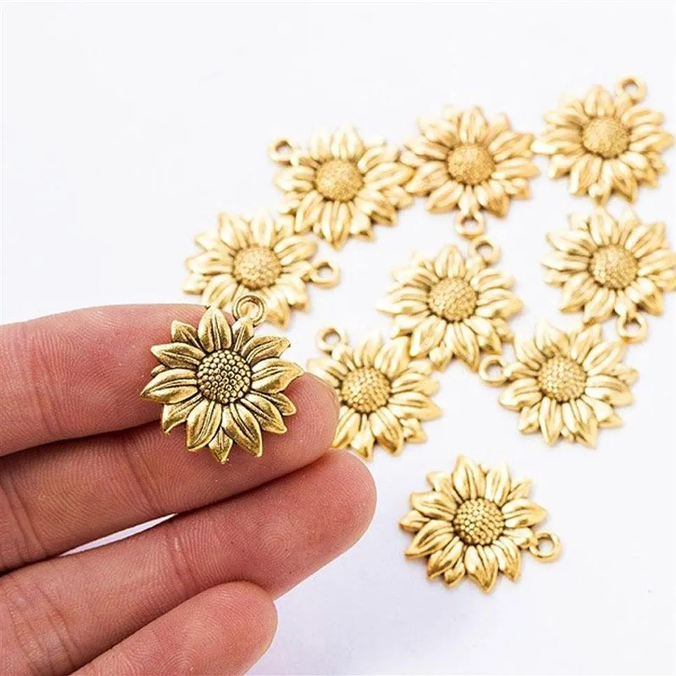 30 PCS Charms Gold Sunflower DIY Pendant Necklace For Women Fashion Estetic Accessories Classic Female Smyckes Making Supplies278C
