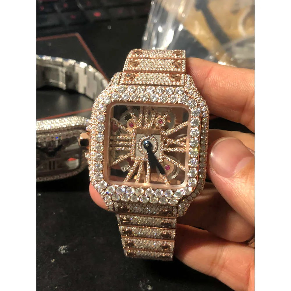 MN5S Digner Watch iskelet Sier Yeni Moissanite Elmaslar Pass TT Kuvars Hareketi En Kalite Erkekler Lüks Buzlu Safir İzle Kutu TFG1